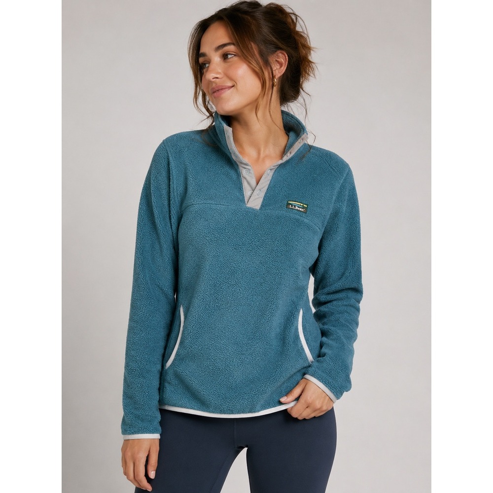 L.L. Bean Soft Micro D Snap-T Fleece Pullover Sweater Blue Women's M Reg |W1